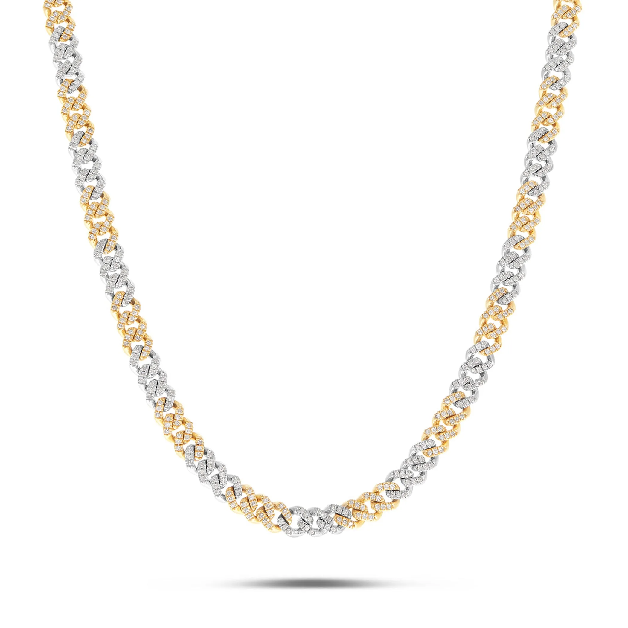 10K Gold Two Tone 2.40ct Mini Diamond Cuban Chain