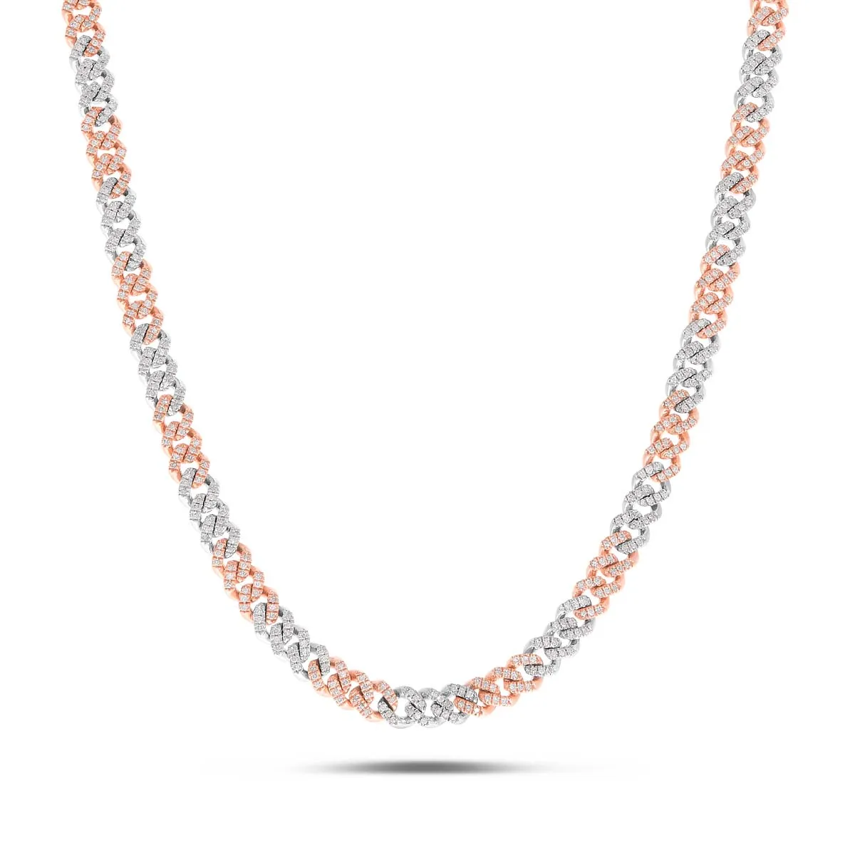 10K Gold Two Tone 2.40ct Mini Diamond Cuban Chain