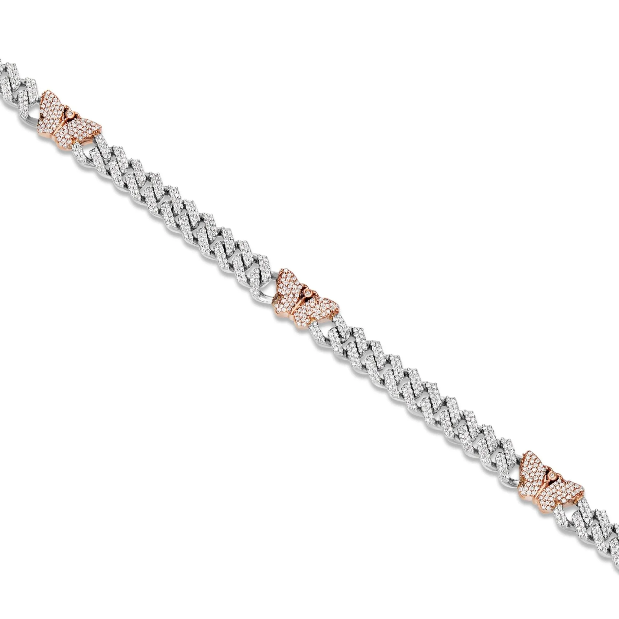10K Gold Two Tone 4.15ct Diamond Cuban Chain with Butterfly Motifs