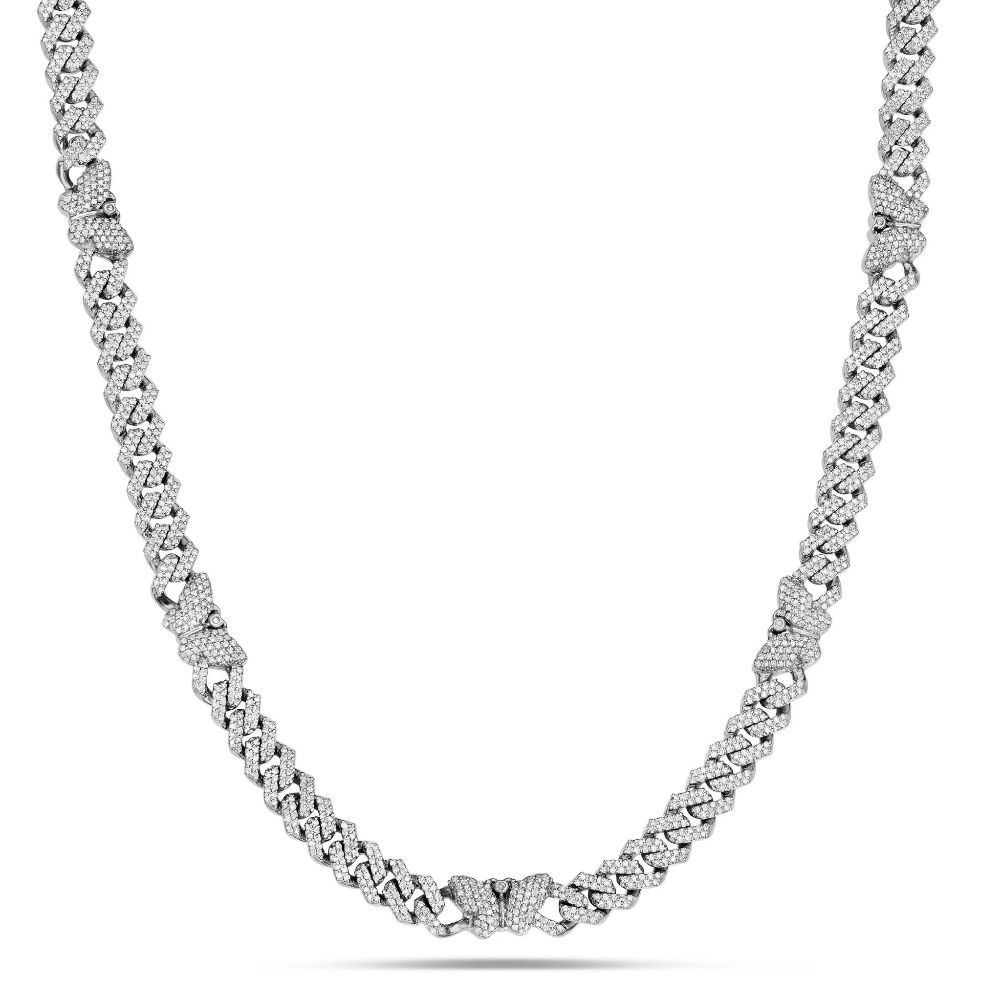 10K Gold Two Tone 4.15ct Diamond Cuban Chain with Butterfly Motifs