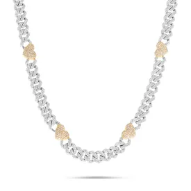 10K Gold Two Tone 4.20ct Diamond Cuban Chain with Colored Heart Motifs