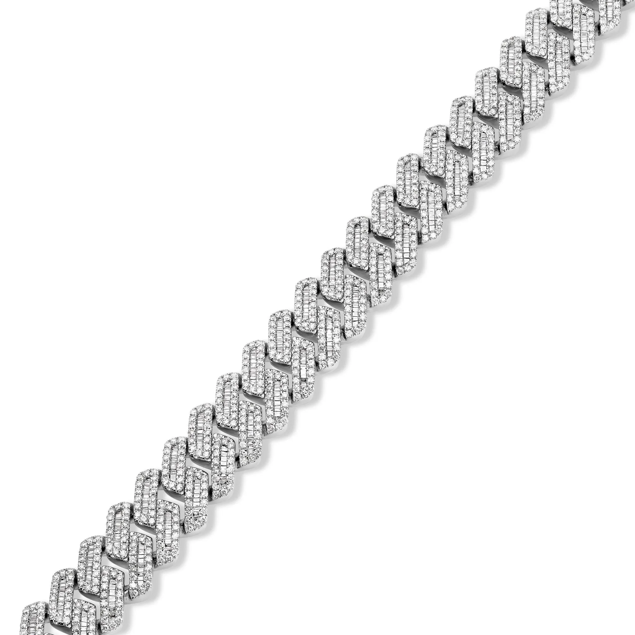 10K White Gold 64ctw Baguette Diamond 10mm Cuban Chain