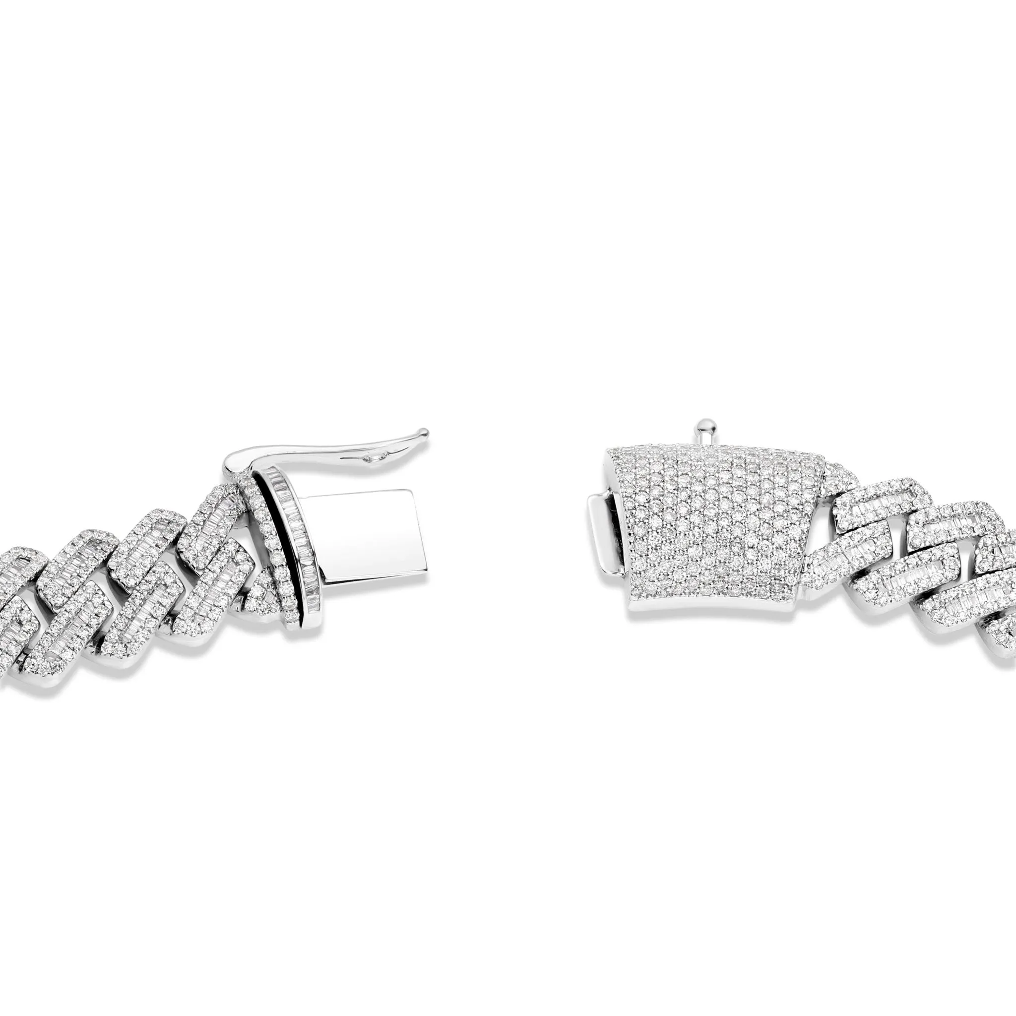 10K White Gold 64ctw Baguette Diamond 10mm Cuban Chain