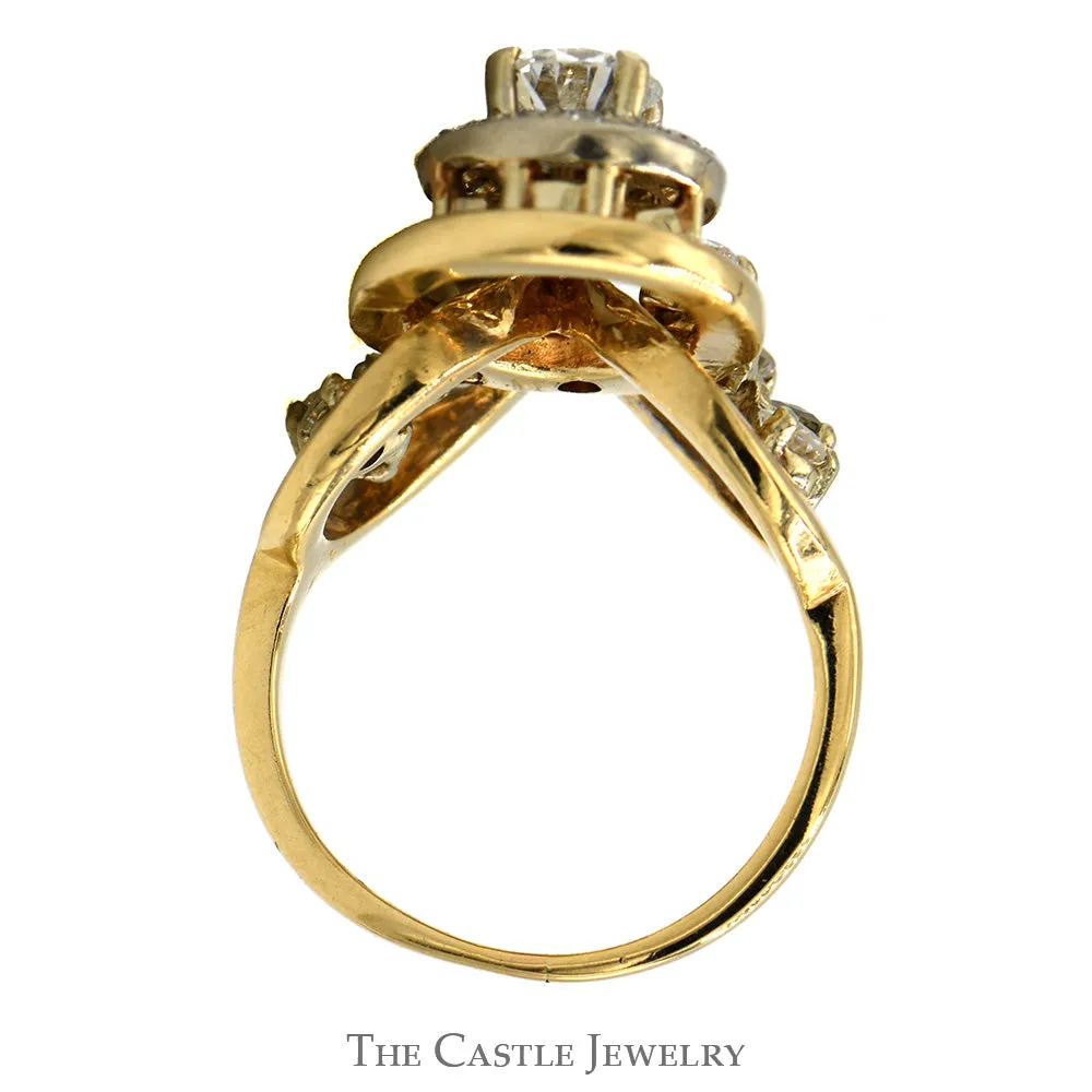 1.25cttw Freeform Vintage Inspired Diamond Cluster Ring in 14k Yellow Gold