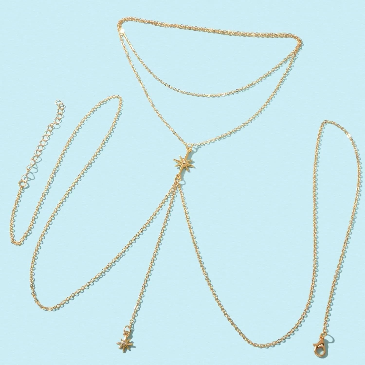 14K Gold Body Chains for Women, Sexy Layered Belly Waist Chain Bikini Bra Chain, Summer Beach Rhinestone Body Jewelry