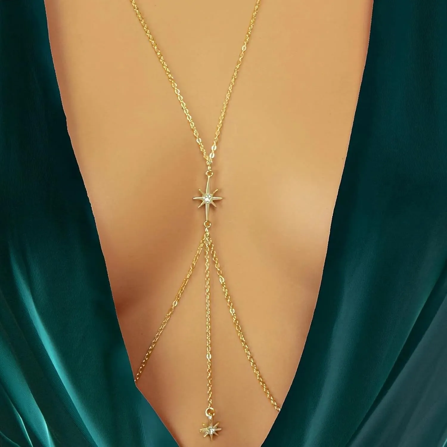 14K Gold Body Chains for Women, Sexy Layered Belly Waist Chain Bikini Bra Chain, Summer Beach Rhinestone Body Jewelry