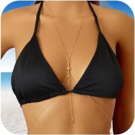 14K Gold Body Chains for Women, Sexy Layered Belly Waist Chain Bikini Bra Chain, Summer Beach Rhinestone Body Jewelry