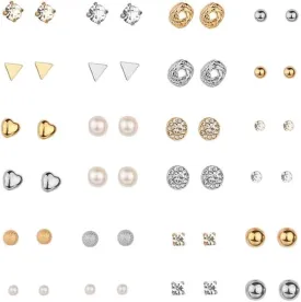 24 Pairs Earrings Set Geometric Elements Imitation Pearl Crystal Minimalism Stainless Steel Stud Earrings Set Gold Silver Color Cute Earring Jewelry Gifts for Women