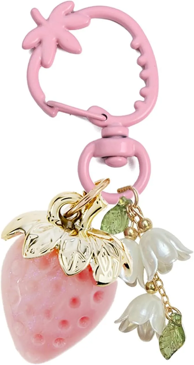 Agromusk Cute Strawberry Keychain,Bag Charms,Kawaii Heart Flower Daisy Key chains Accessories Decor for Girls Purse Gift