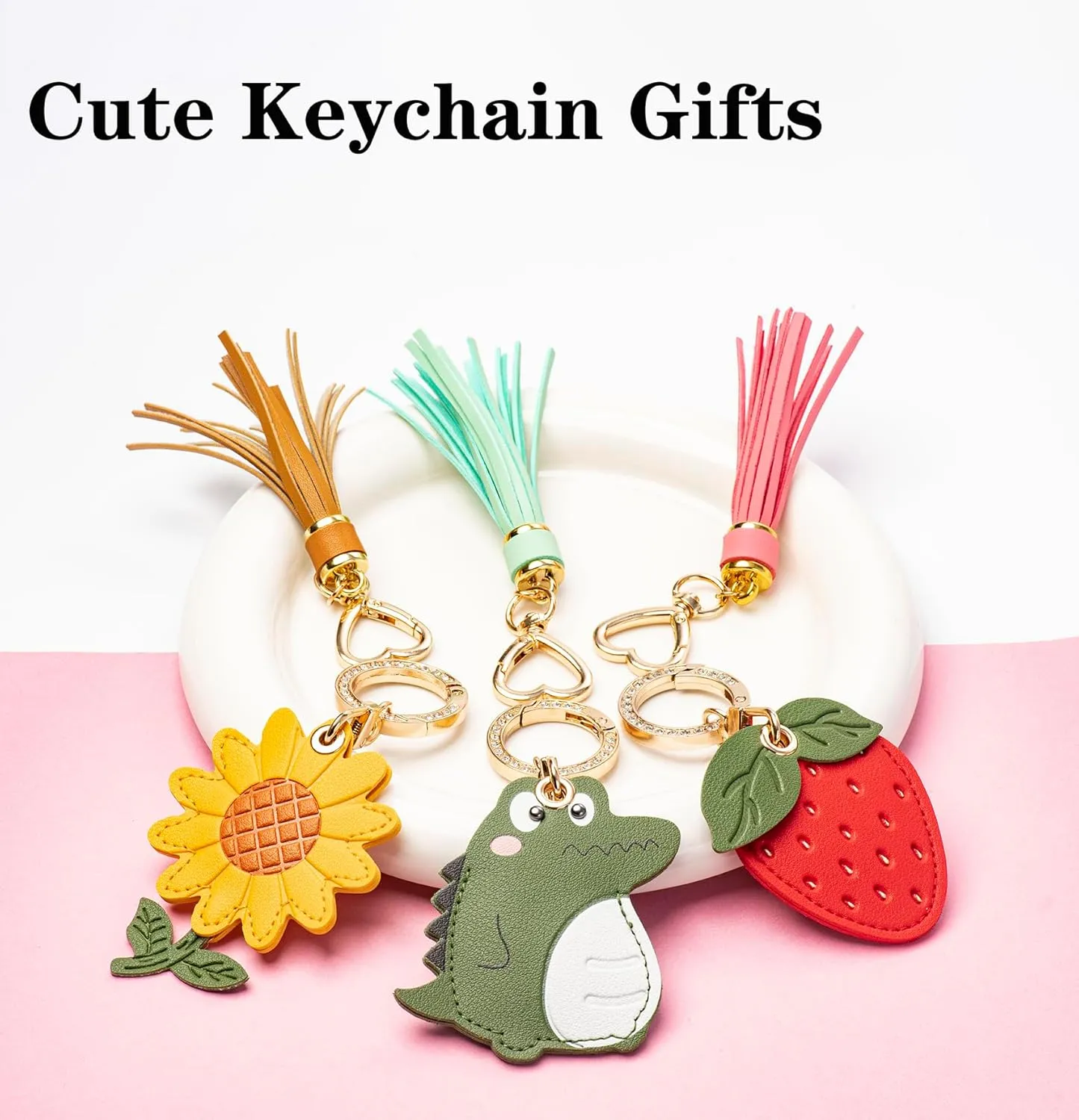 Airtag Keychain Cute Anime Leather Keychain with Bling Keychain Wristlet and Tassel Bag Charm