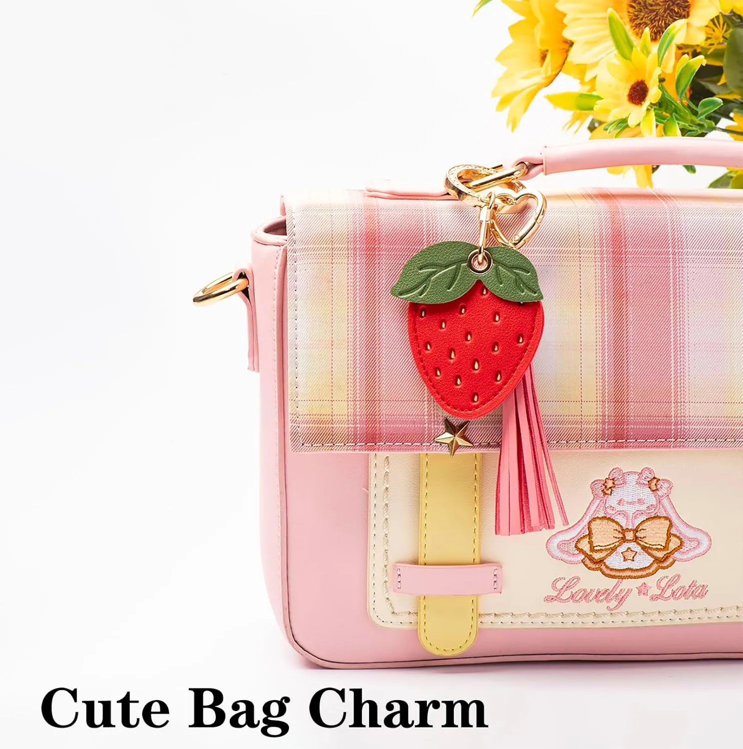 Airtag Keychain Cute Anime Leather Keychain with Bling Keychain Wristlet and Tassel Bag Charm
