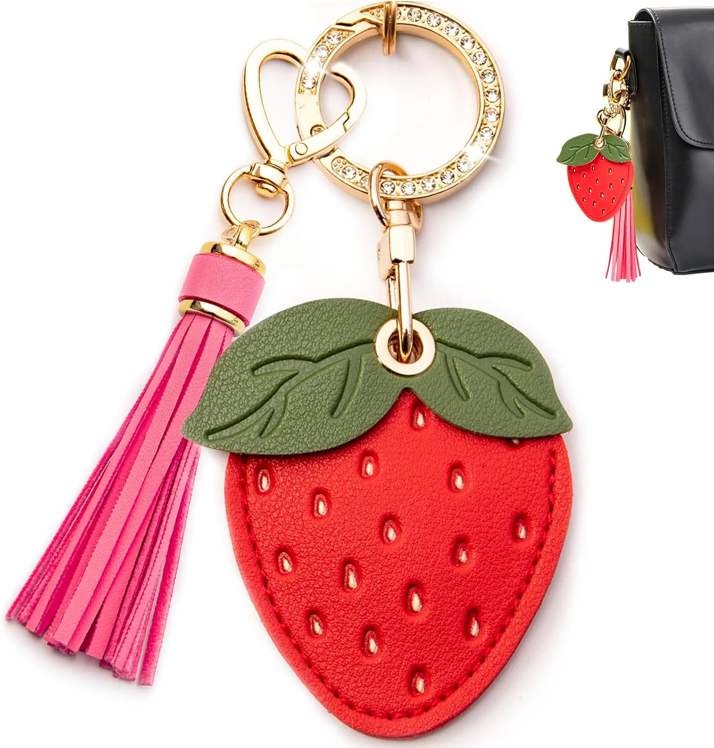 Airtag Keychain Cute Anime Leather Keychain with Bling Keychain Wristlet and Tassel Bag Charm