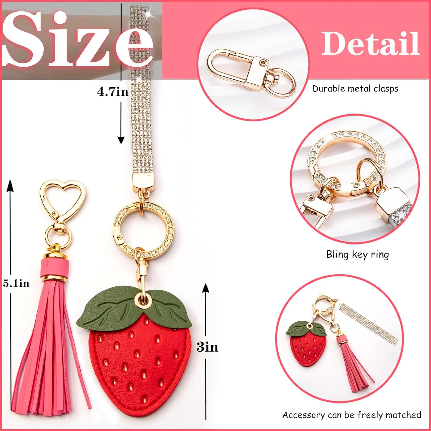 Airtag Keychain Cute Anime Leather Keychain with Bling Keychain Wristlet and Tassel Bag Charm