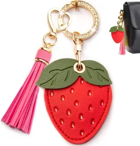 Airtag Keychain Cute Anime Leather Keychain with Bling Keychain Wristlet and Tassel Bag Charm