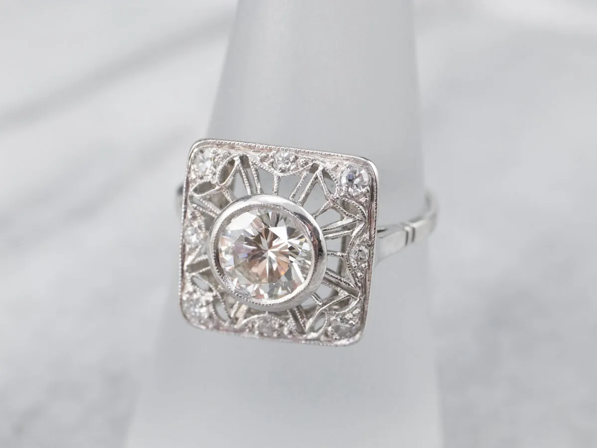Antique Platinum and Diamond Cocktail Ring