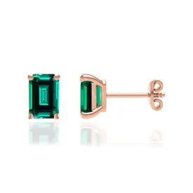 AVIANA - Grown Emerald 18k Rose Gold Stud Earrings