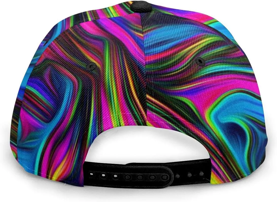 Baseball Cap Men Women - Rainbow Tie Dye Adjustable 3D Printed Snapback Flat Bill Hip Hop Hat