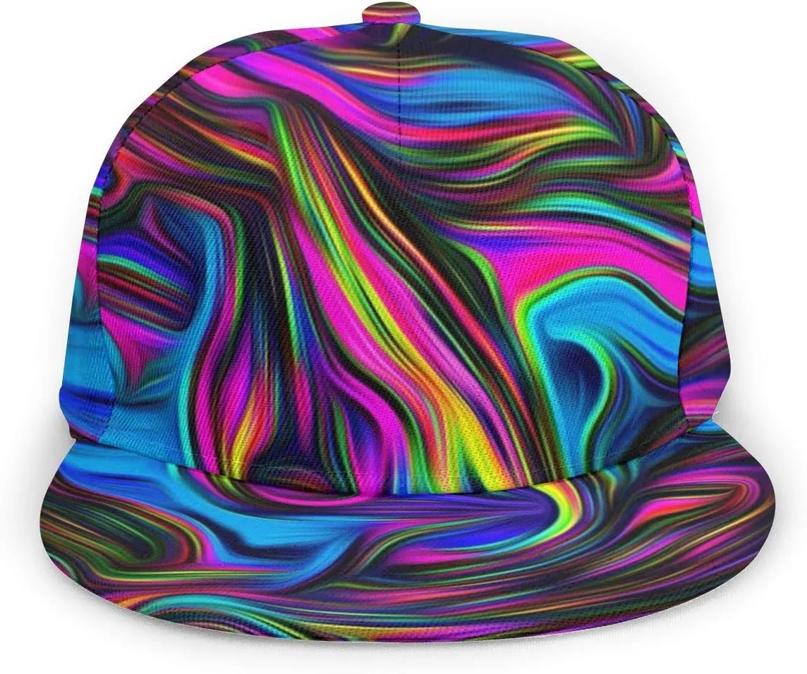 Baseball Cap Men Women - Rainbow Tie Dye Adjustable 3D Printed Snapback Flat Bill Hip Hop Hat