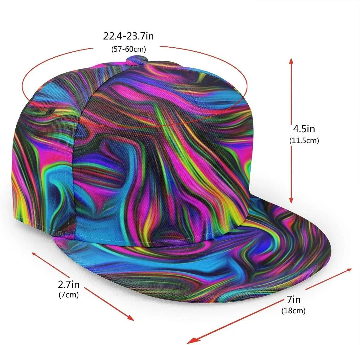 Baseball Cap Men Women - Rainbow Tie Dye Adjustable 3D Printed Snapback Flat Bill Hip Hop Hat