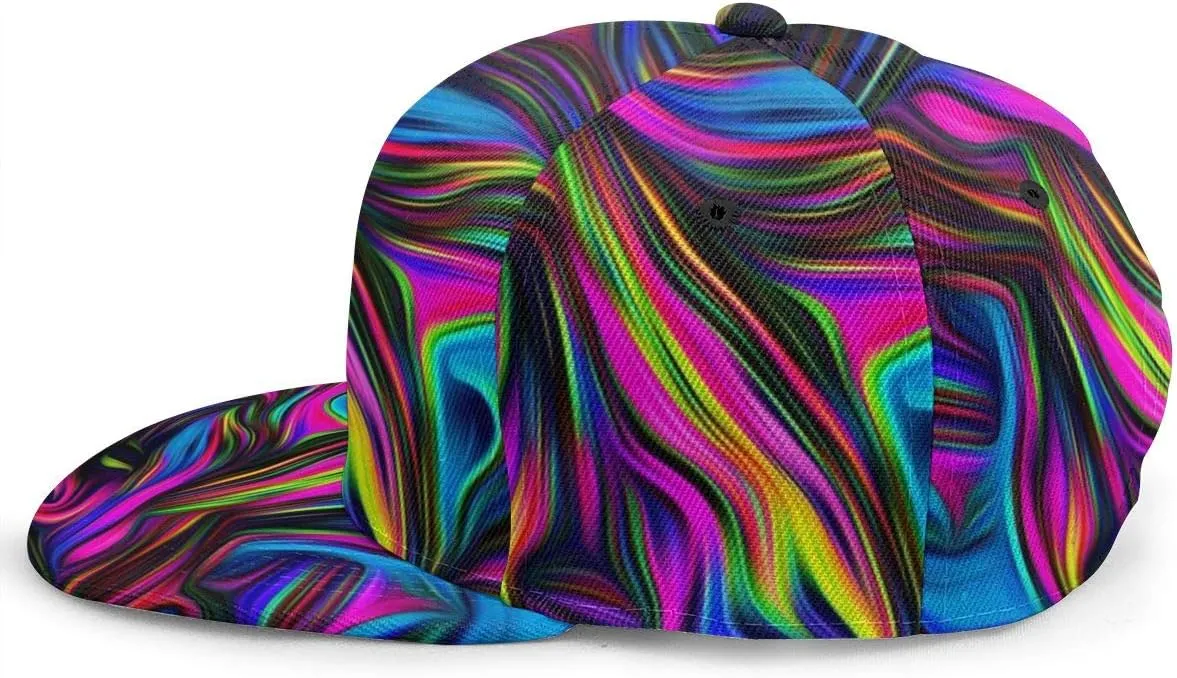 Baseball Cap Men Women - Rainbow Tie Dye Adjustable 3D Printed Snapback Flat Bill Hip Hop Hat