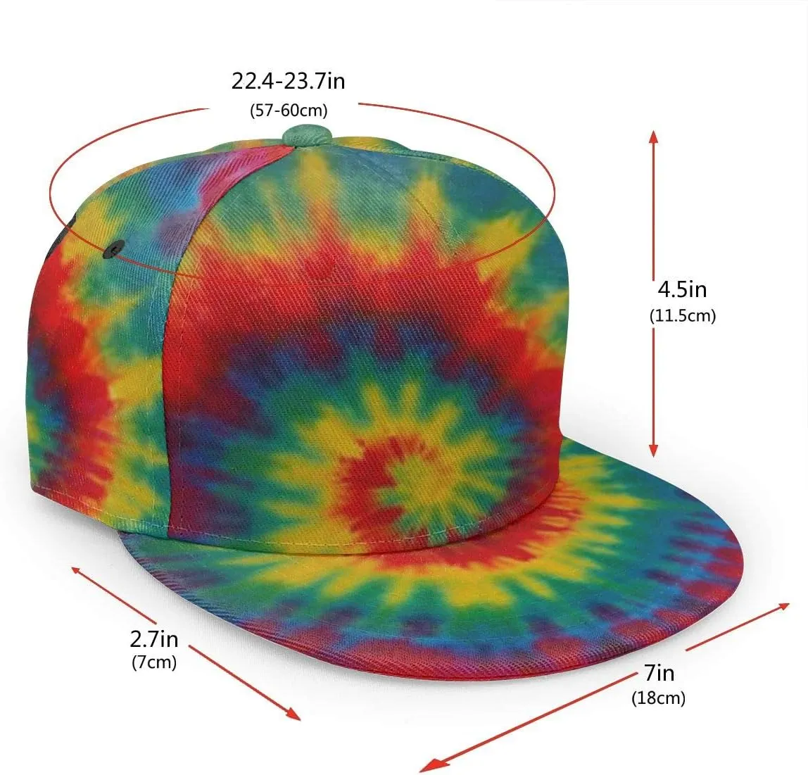 Baseball Cap Men Women - Rainbow Tie Dye Adjustable 3D Printed Snapback Flat Bill Hip Hop Hat