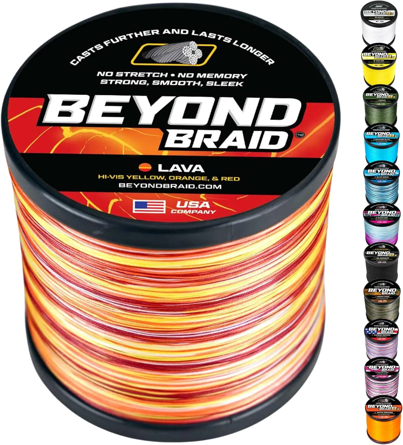 Beyond Braid Braided Fishing Line -Super Strong - Abrasion Resistant - No Stretch -Blue Camo, Moss Camo, White, Green, Pink, Blue, 4 Strand 8 Strand