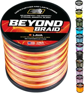 Beyond Braid Braided Fishing Line -Super Strong - Abrasion Resistant - No Stretch -Blue Camo, Moss Camo, White, Green, Pink, Blue, 4 Strand 8 Strand