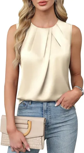 Blooming Jelly Womens Summer Tank Tops Business Casual Outfits Satin Blouse Dressy Work Shirts Spring Clothes