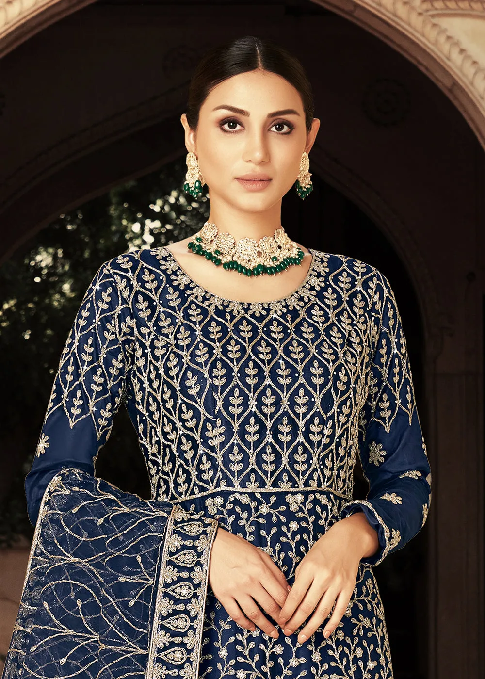 Blue Zarkan Diamond Embroidered Bridal Anarkali Suit