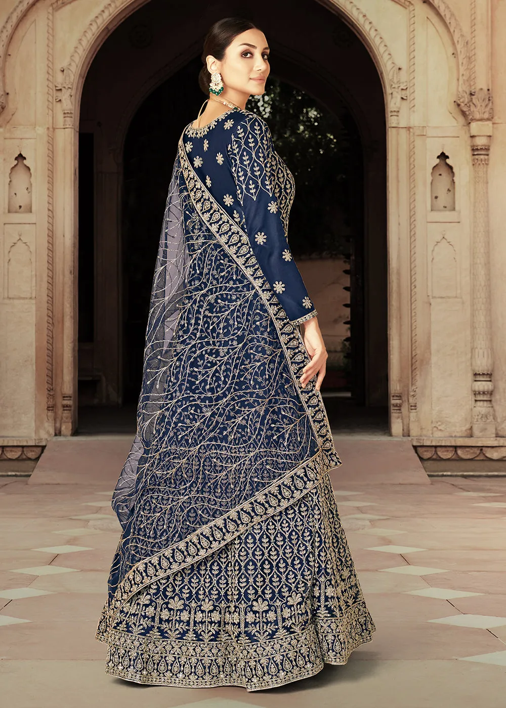 Blue Zarkan Diamond Embroidered Bridal Anarkali Suit