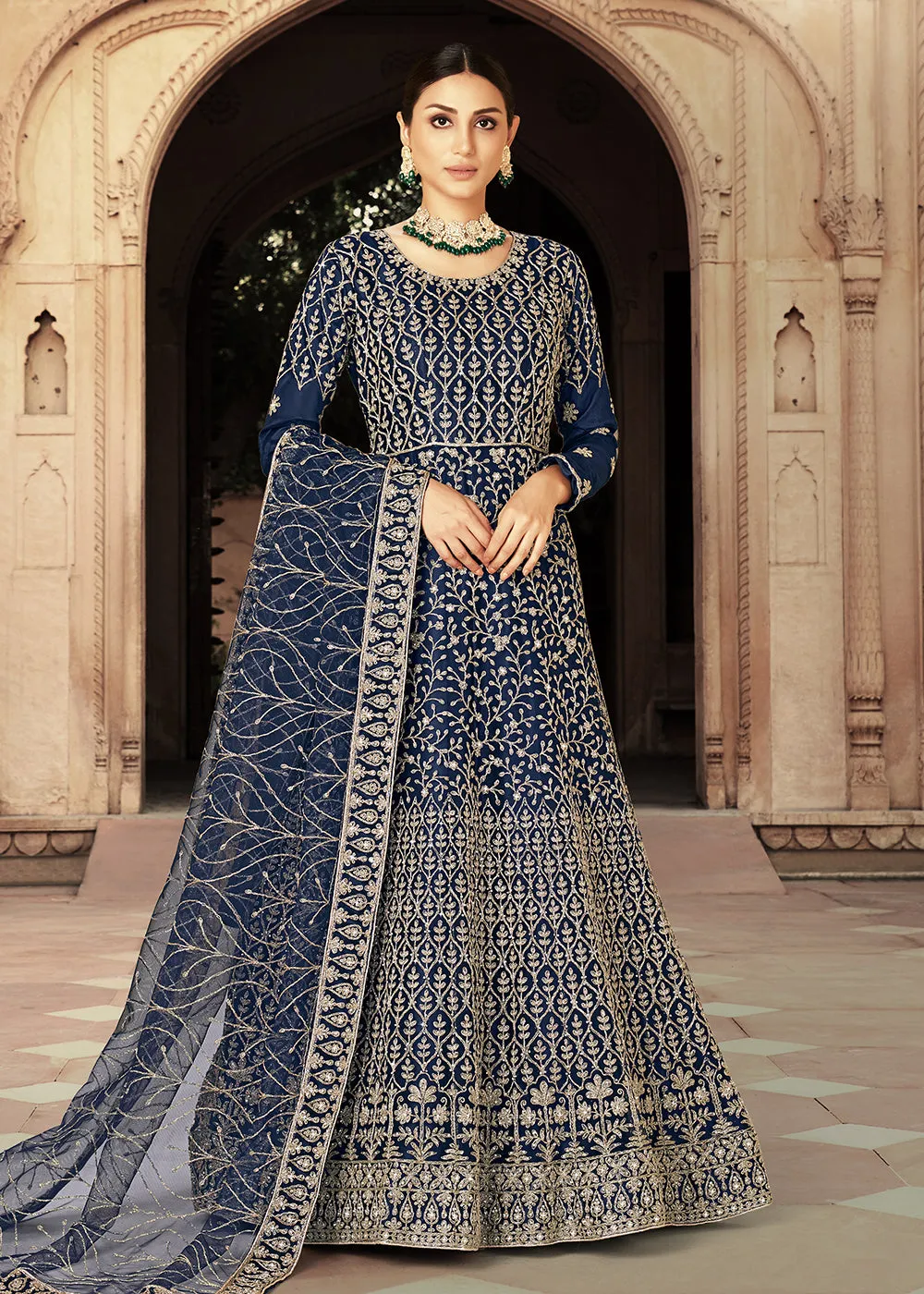 Blue Zarkan Diamond Embroidered Bridal Anarkali Suit