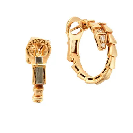 BVLGARI Metallic Viper Gold Diamond Earrings One Size