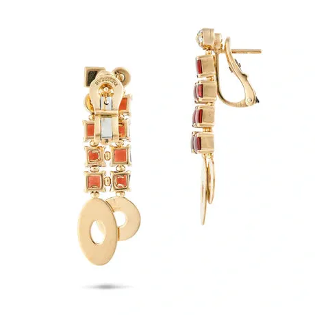 BVLGARI Metallic Yellow Gold Diamond And Tourmaline Lucea Earrings