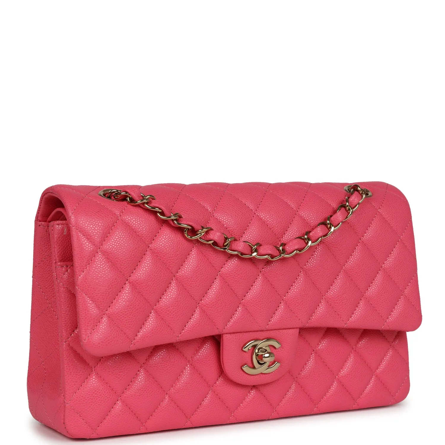 Chanel Medium Classic Double Flap Bag Hot Pink Shiny Caviar Gold Hardware