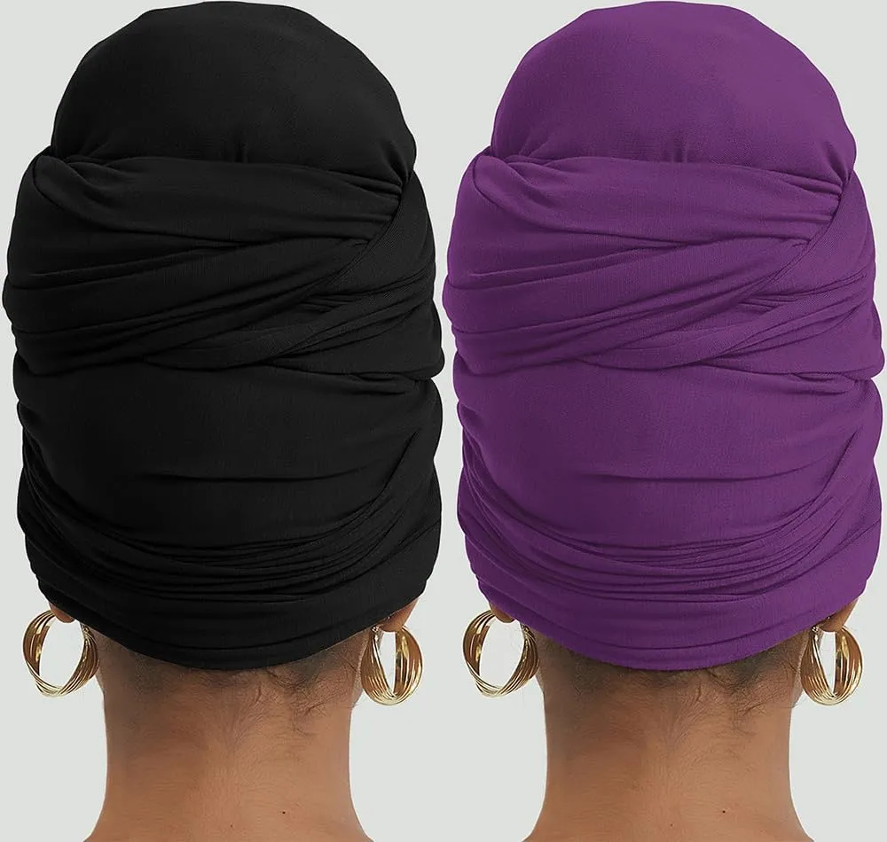 corciova Long Soft Head Wrap Turban Headband for Black Women Two Way Stretch Fashion African Head Covering Jersey Hijab Scarf