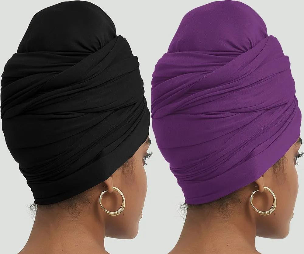 corciova Long Soft Head Wrap Turban Headband for Black Women Two Way Stretch Fashion African Head Covering Jersey Hijab Scarf