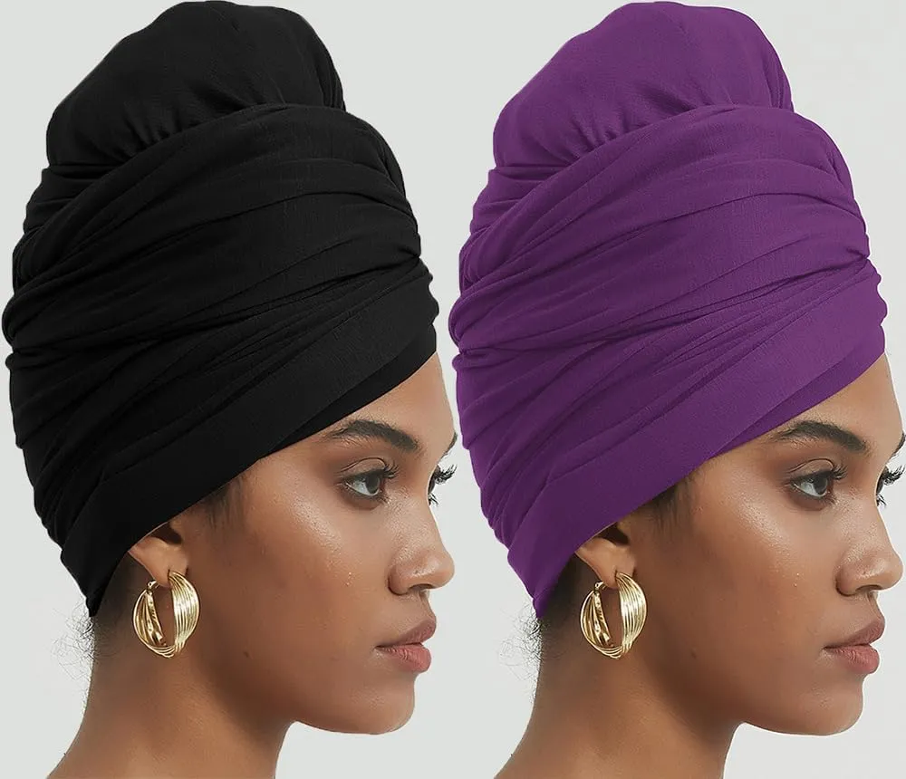 corciova Long Soft Head Wrap Turban Headband for Black Women Two Way Stretch Fashion African Head Covering Jersey Hijab Scarf