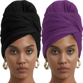 corciova Long Soft Head Wrap Turban Headband for Black Women Two Way Stretch Fashion African Head Covering Jersey Hijab Scarf