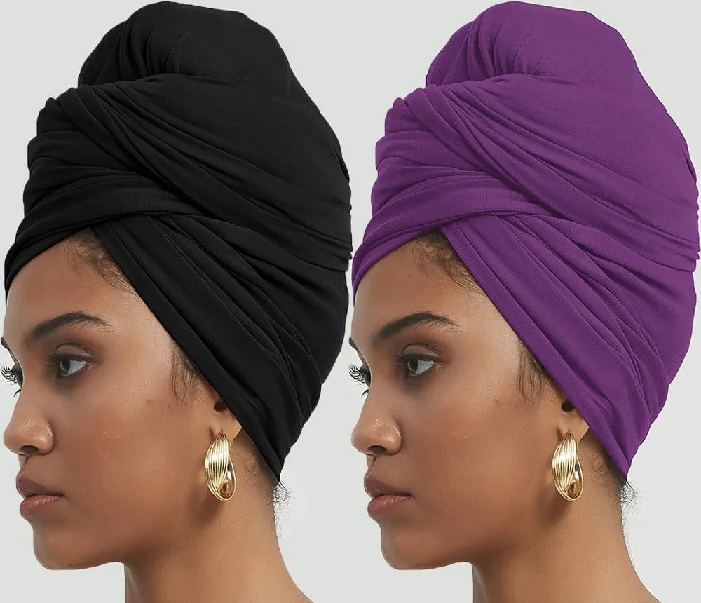 corciova Long Soft Head Wrap Turban Headband for Black Women Two Way Stretch Fashion African Head Covering Jersey Hijab Scarf
