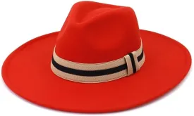 DHAEY Wide Brim Jazz Church Hat Women Men British Style Wool Fedoras Cap Gentleman Elegant Formal Party Cap Luopan Caps & Hats (Color : Orange, Size : 56-58cm)