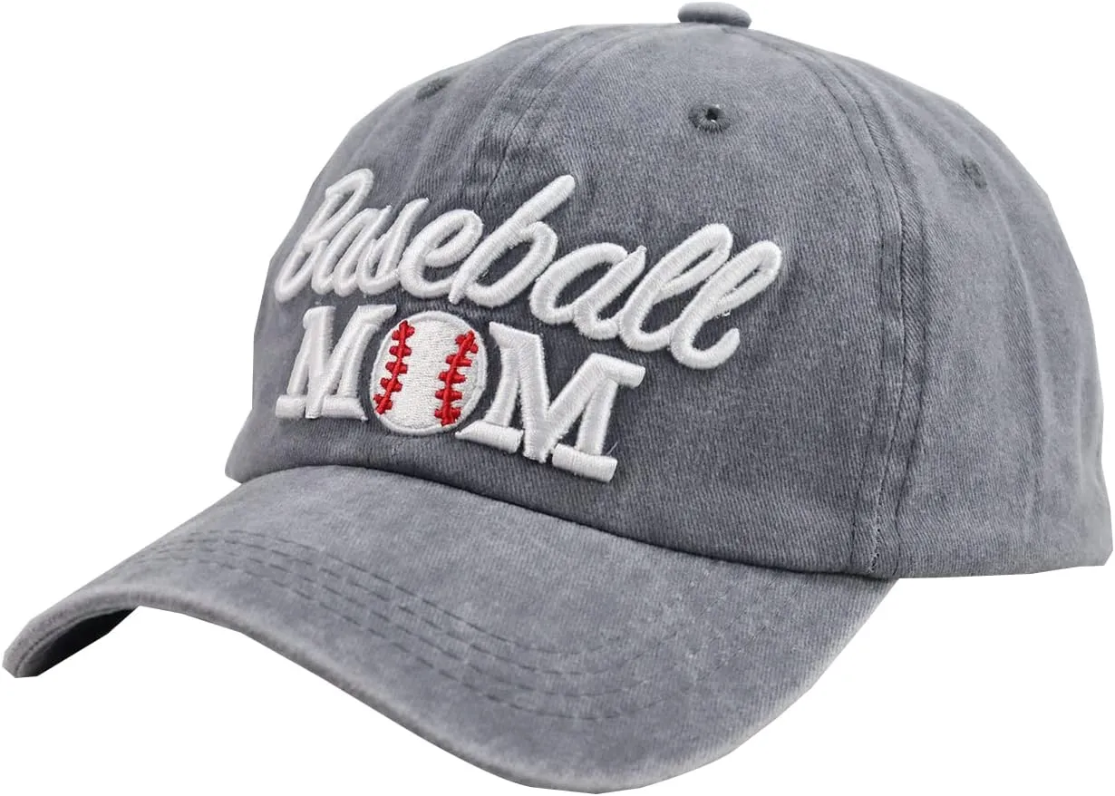 Distressed Baseball Mom Dad Hat for Women, Adjustable Washed Embroidered Baseball Cap for Mama