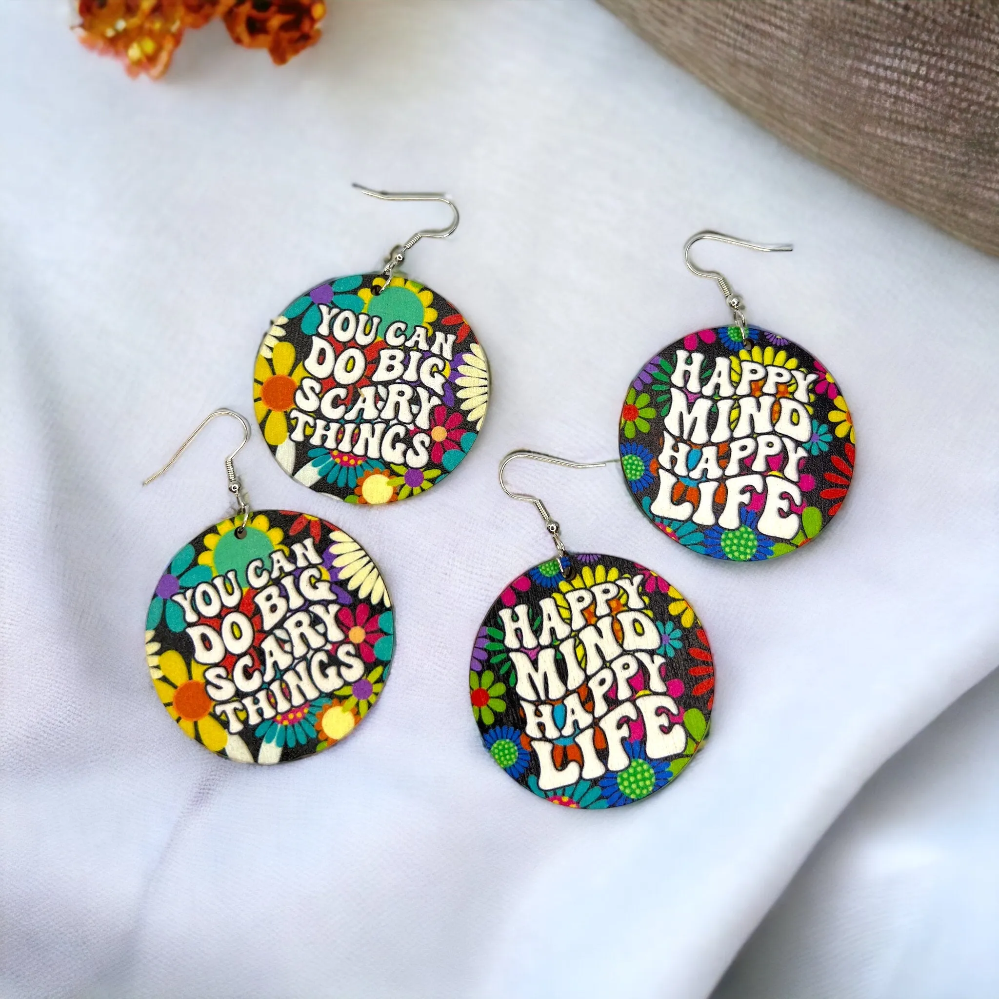 Encouragement Earrings - Sassy Earrings, Fun Earrings, Happy Mind Happy Life, Happiness, Inspirational Earrings