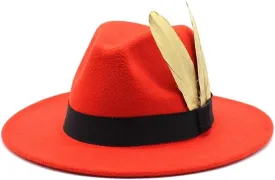 European and American Style Wide Brim Top Hat Autumn and Winter Straight Brim Jazz Top Hat Woolen Felt Hat Fengyan Cowboy Hats (Color : Orange red, Size : 56-58cm)
