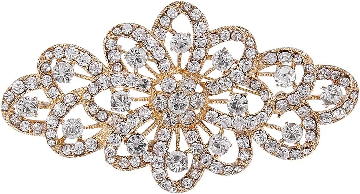 EVER FAITH Austrian Crystal Wedding Party Accessories 3.7 Inch Bridal Flower Ribbon Brooch for Women