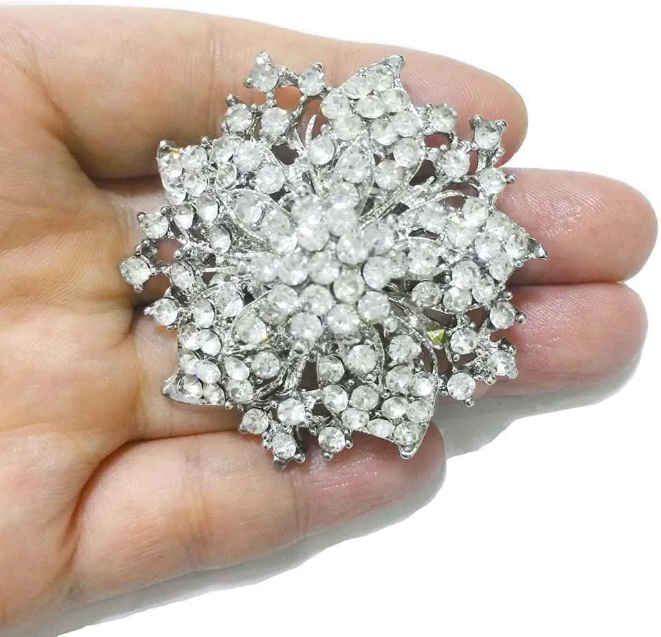 Ezing Fashion Jewelry Beautiful Silver Plated Rhinestone Crystal Brooch Pin for Woman