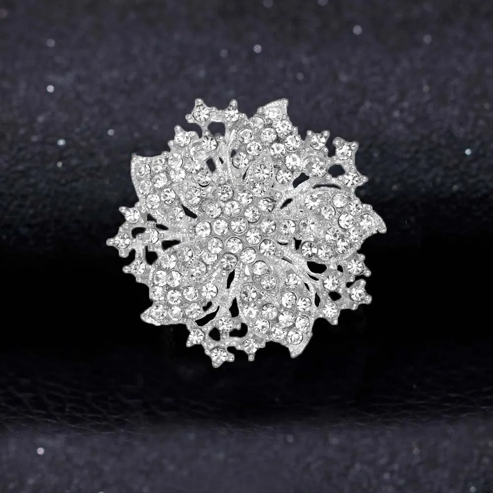 Ezing Fashion Jewelry Beautiful Silver Plated Rhinestone Crystal Brooch Pin for Woman