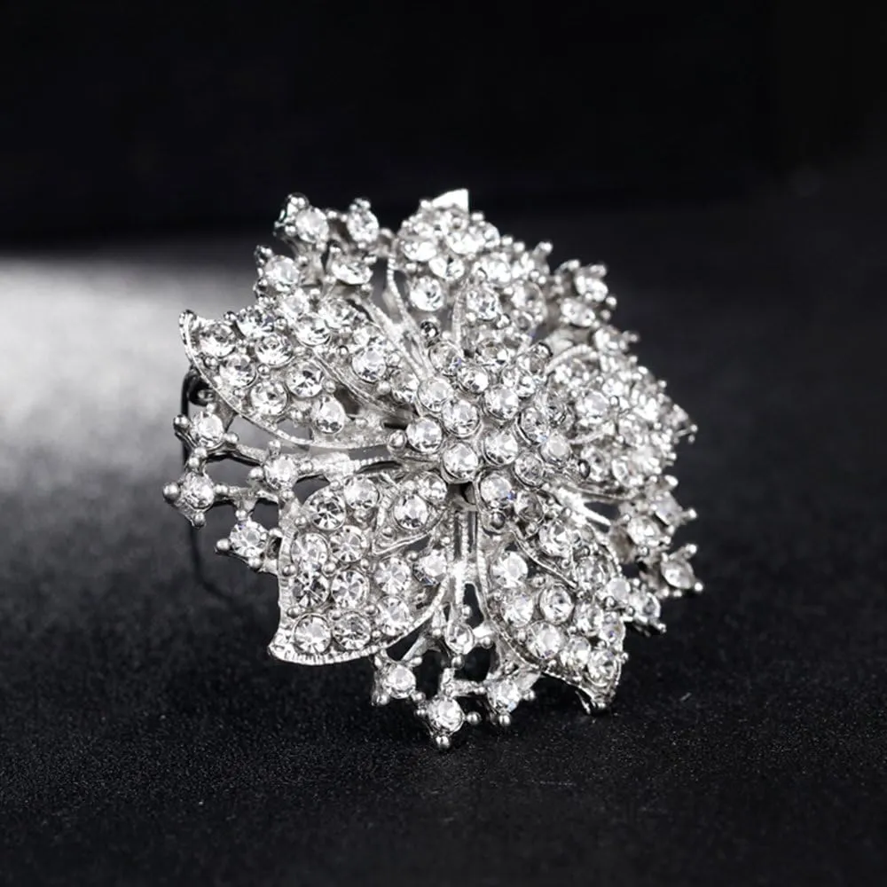 Ezing Fashion Jewelry Beautiful Silver Plated Rhinestone Crystal Brooch Pin for Woman