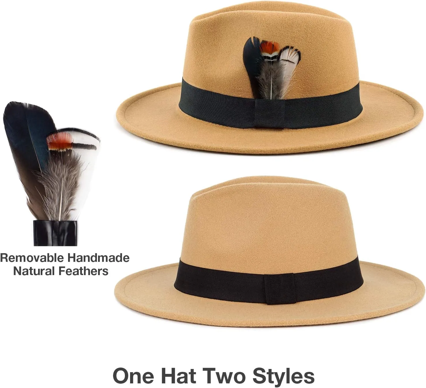 FADACHY Classic Fedora Hats for Men & Women Wide Brim Felt Hat Panama Dress Fedora Hat