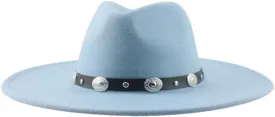 Fedoras Hats for Women Panama Wide Brim Big Size Belt Casual Formal Men Caps Sombreros Sky Blue 56-58cm(Adults)
