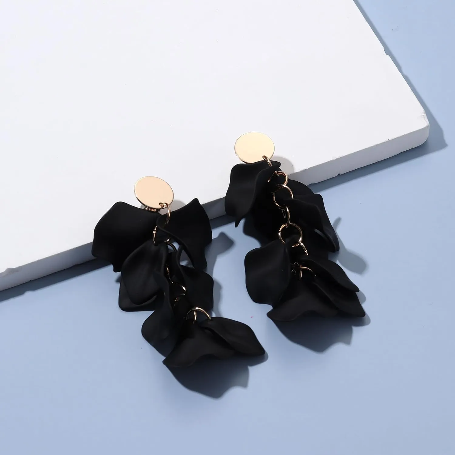 FIBO STEEL Rose Petal Dangle Clip on Earrings Acrylic Earrings Red Earrings for Women Flower White Black Hot Pink Orange Statement Earrings Boho Resin Floral